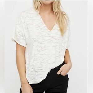 FP WE THE FREE Maddie Burnout Short Sleeve Slouchy Relaxed Fit Tee Cream Beachy